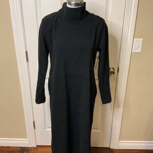 Dudley Stephens Black Vello Fleece Button Turtleneck Long Sleeve Dress, Size L